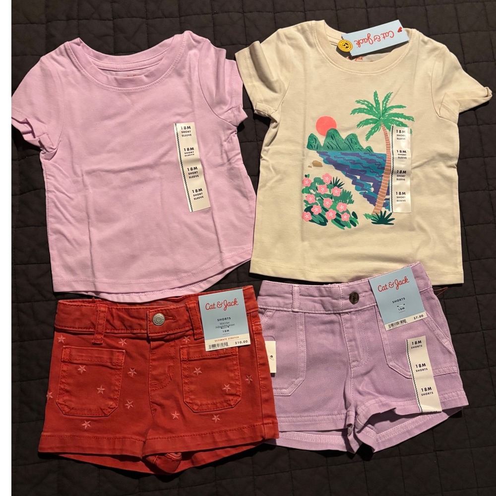 Cat & Jack Toddler Girls 4-Piece Summer Outfit Set 18M Star Lavender Red